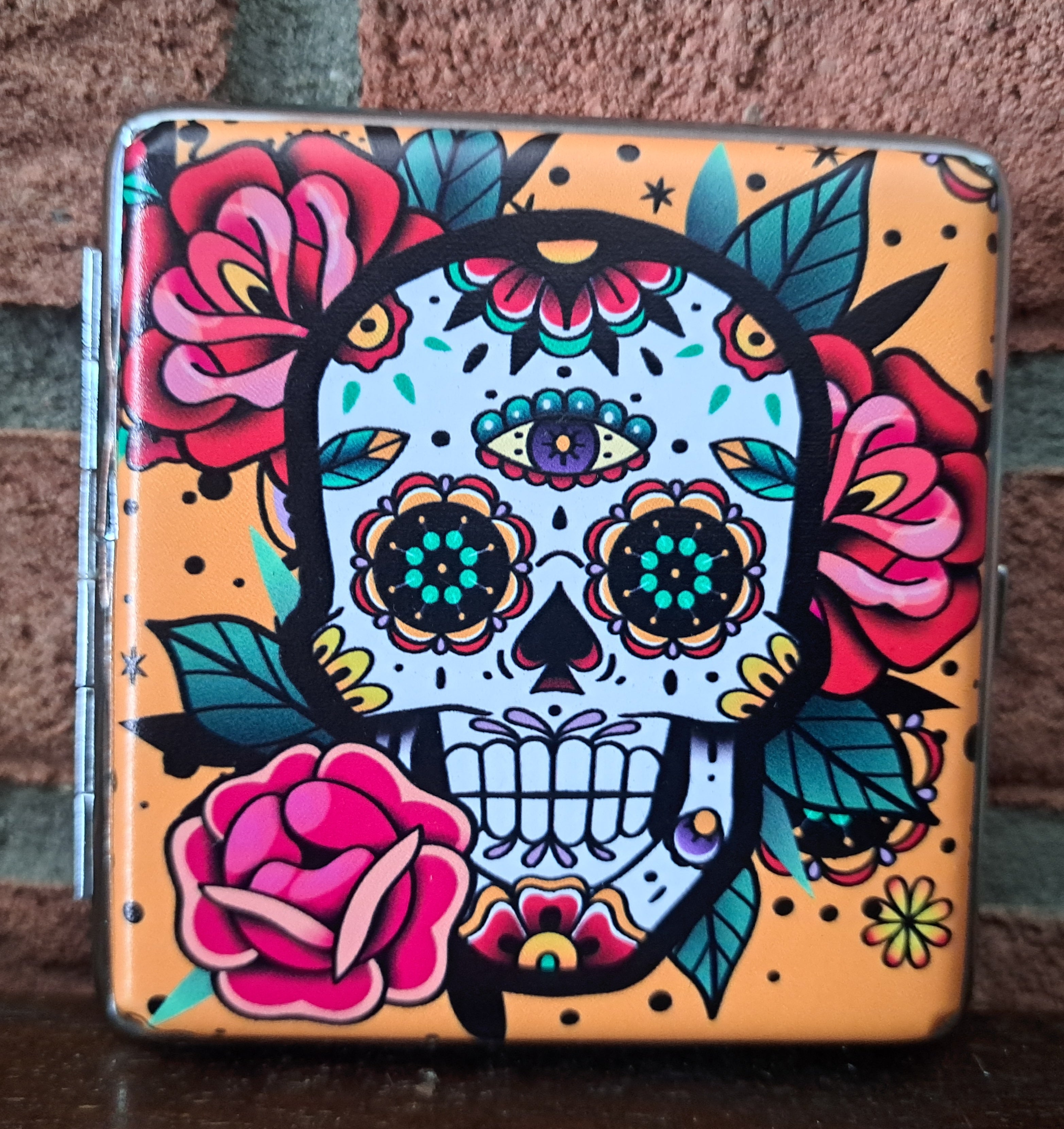 Champ sigarettenkoker skulls & flower - 20 sigaretten - oranje