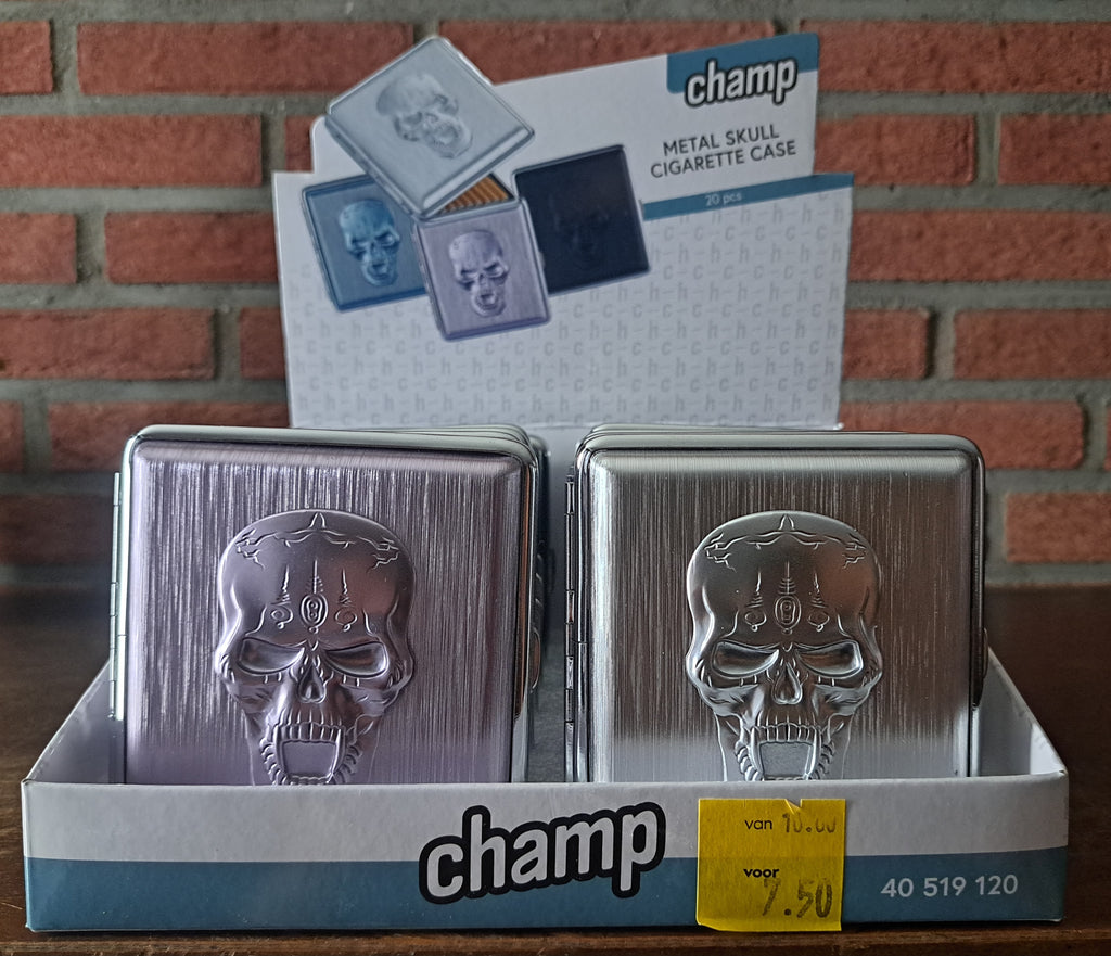 Metalen Skull sigarettenkoker voor 20 sigaretten, zwart.
