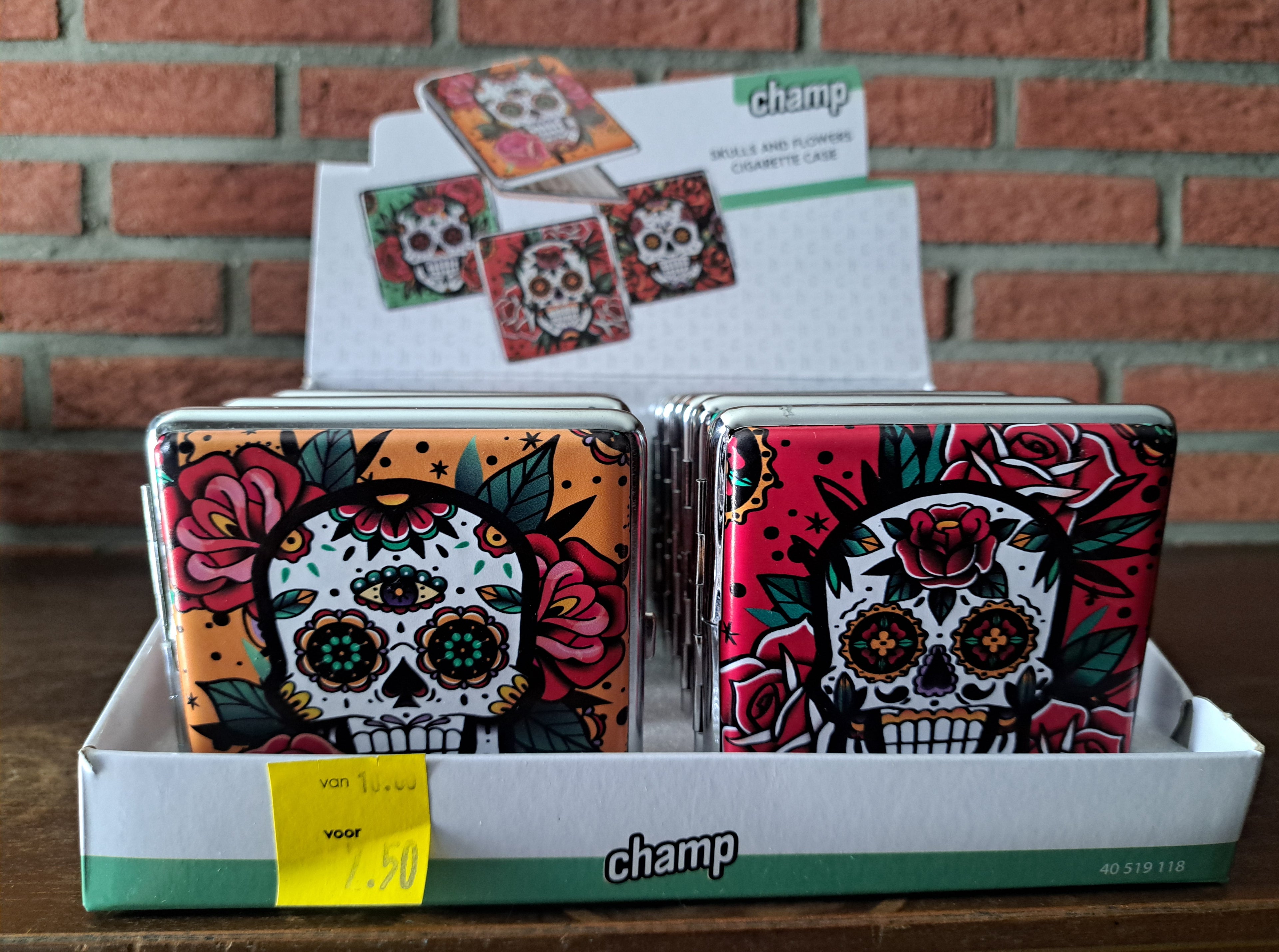 Champ sigarettenkoker skulls & flower - 20 sigaretten - groen